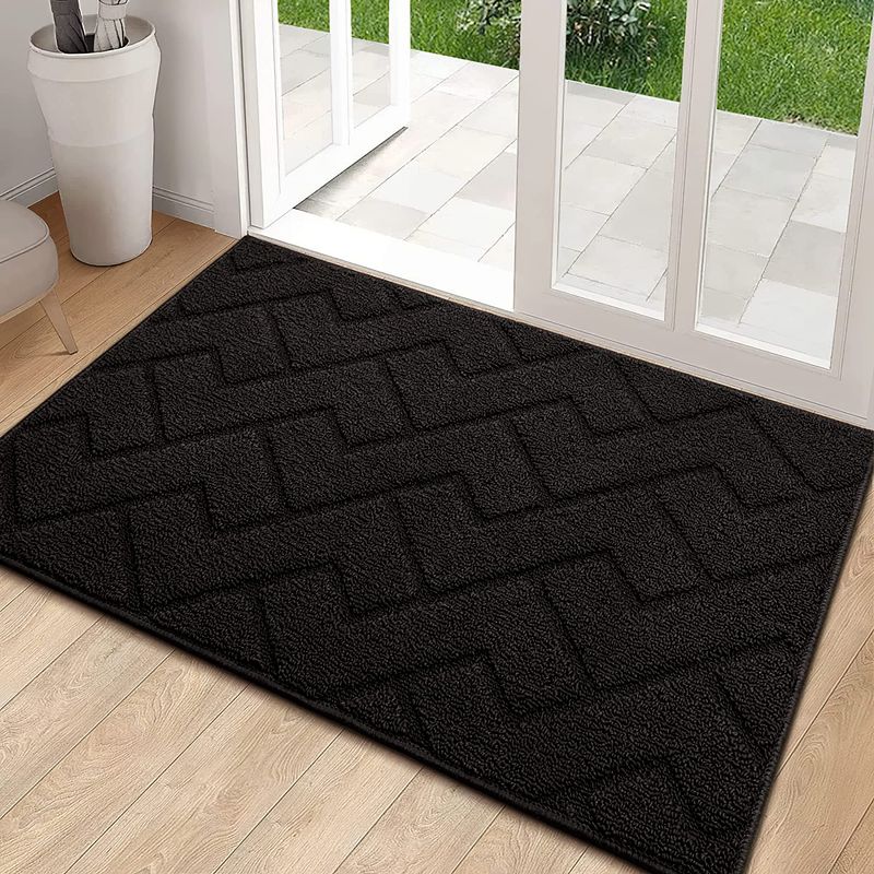 Indoor Doormat, Front Back Door Mat Rubber Backing Non Slip Door Mats 24”x35”Absorbent Resist Dirt Entrance Doormat Inside Floor Mats Area Rug for Entryway Machine Washable Low-Profile(Black)