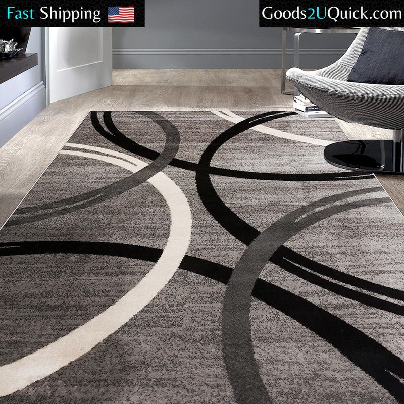 Polypropylene Rugshop Modern Wavy Circles Design Area Rug 5' 3" x 7' 3" Gray