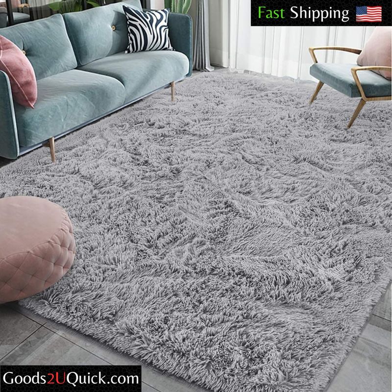 Polyester Fluffy Rugs Carpets Floor Mat for Living Room 5'x8 Gray