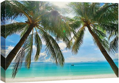 Home decor wall canvas art accents Tropical Beach Palm Trees Overlook Ocean - Canvas Art Home Art - 16x24 inches
