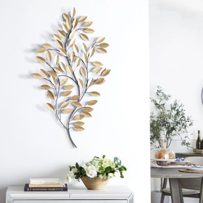 Home decor accents wall art Brass Metal Metallic Leaf Wall Decor with Stem Goods2UQuick