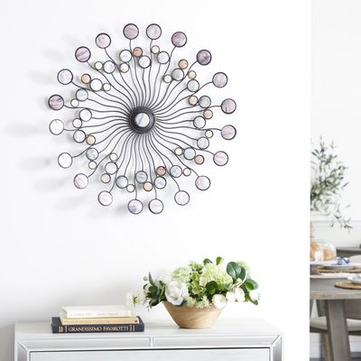 Home Decor Accents Multi Colored Metal Sunburst Wall Decor with Marble Inspired Accents