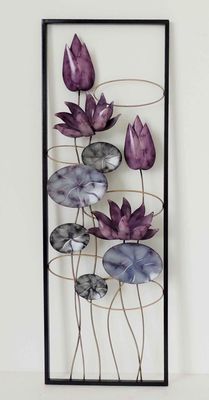 New All American Collection Flower and Leaves Aluminum/ Metal Wall Decor with Frame 12"x36"