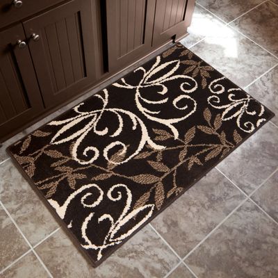 Indoor Kitchen Accent Iron Fleur Area Rug or Runner Brown