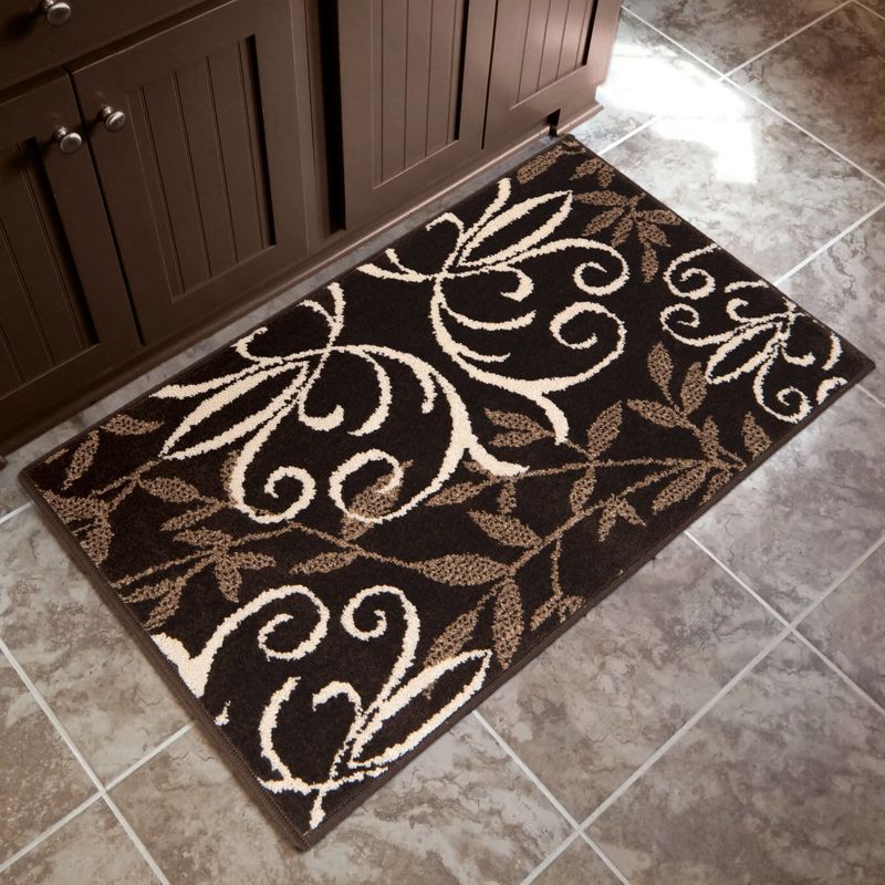 Indoor Kitchen Accent Iron Fleur Area Rug or Runner Brown