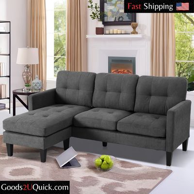 Convertible Sectional Sofa Couch, Nordic L-Shaped Couch with Modern Linen Fabric