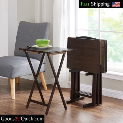 5-Piece Folding TV Tray Wood Table Set, 19 x 15 x 26 Inch