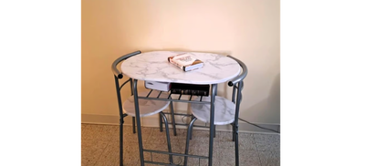 NEW 3 Piece Dining Table, Breakfast Bistro Set w/ Storage Rack Silver+White