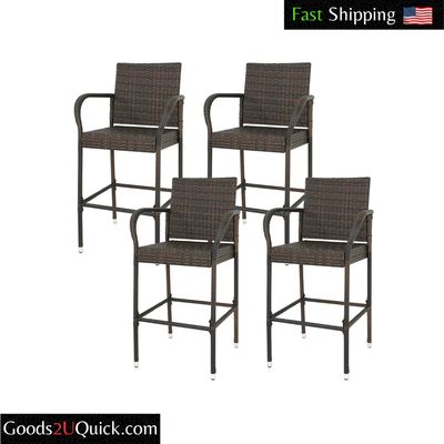 4PCS Rattan Wicker Barstool Furniture Bar Stool Indoor Outdoor Patio Brown