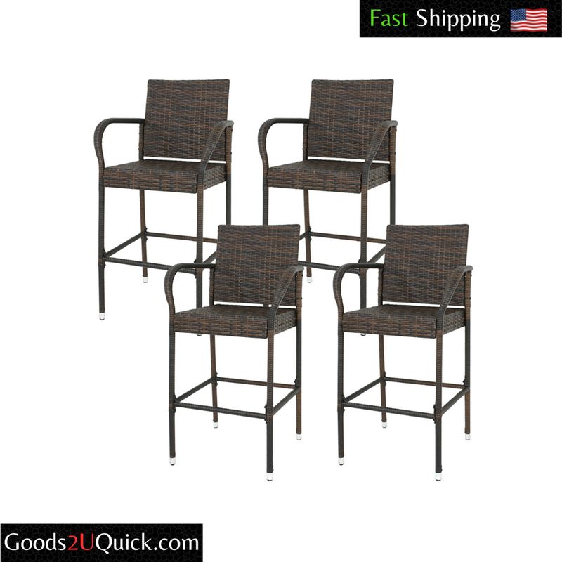 4PCS Rattan Wicker Barstool Furniture Bar Stool Indoor Outdoor Patio Brown