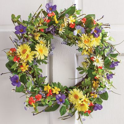 Collections Etc Wild Daisy Floral Twig Door Wreath, 19 1/2" Diameter - Home Décor for Any Room