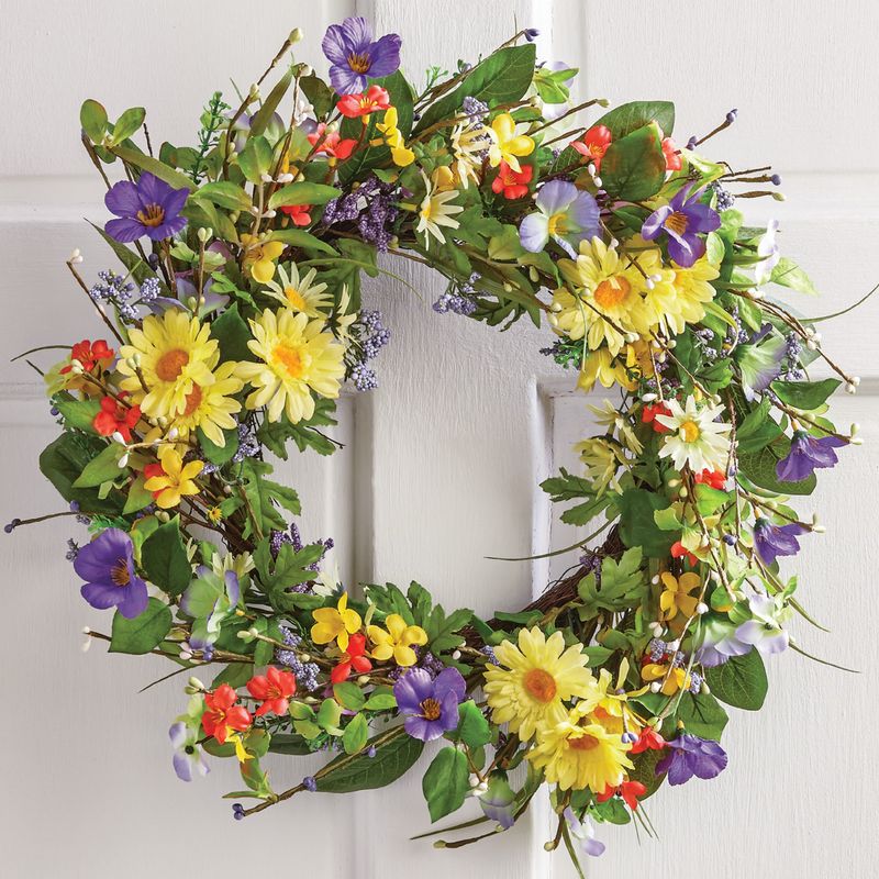 Collections Etc Wild Daisy Floral Twig Door Wreath, 19 1/2" Diameter - Home Décor for Any Room