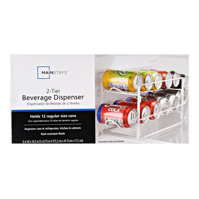2-Tier Beverage Dispenser, White Metal Wire - Holds 12 Cans