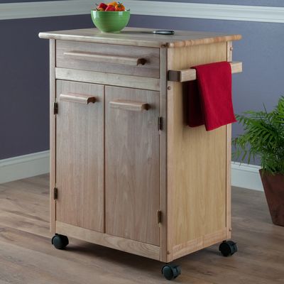 Wood Single Drawer Kitchen Cabinet Storage Cart, Natural