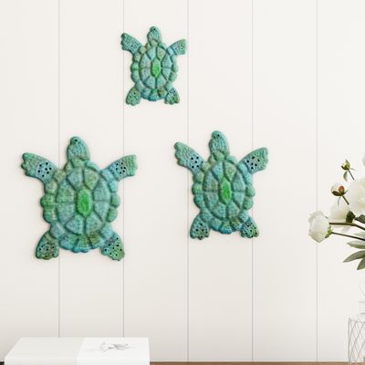 Sea Turtle Wall Art- Nautical 3D Metal Hanging Décor-Vintage Coastal Seaside Inspired Style-Under Water Sea Life Ocean by Lavish Home 3PC