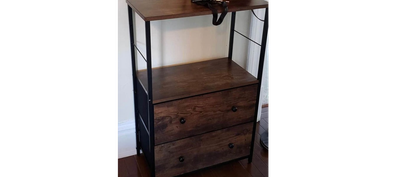 Goods2UQuick Nightstand, Side Table, Dresser Tower with 2 Fabric Drawers, Storage Shelves, and Wooden Top, Rustic Brown For Bedroom Home Condo