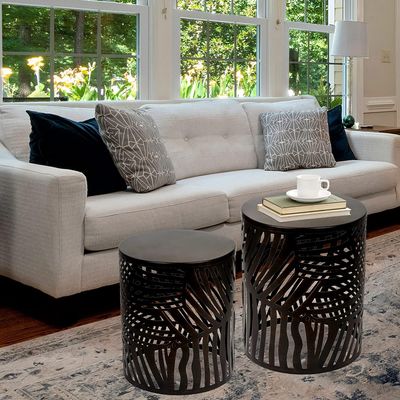 Goods2UQuick Metal Accent Tables Set of 2, Nesting Coffee Modern Round End Table Set, Decorative Side Tables Nightstands Stools for Living Room Bedroom Balcony Lounge Office Black, Brushed Bronze