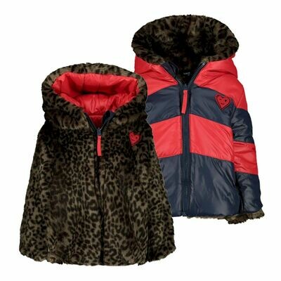 BBL Omkeerbare jas met panterprint / blauw-rood BBL Omkeerbare jas met panterprint / blauw-rood