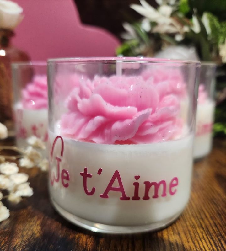 Bougie Artisanale Je t'aime Rose