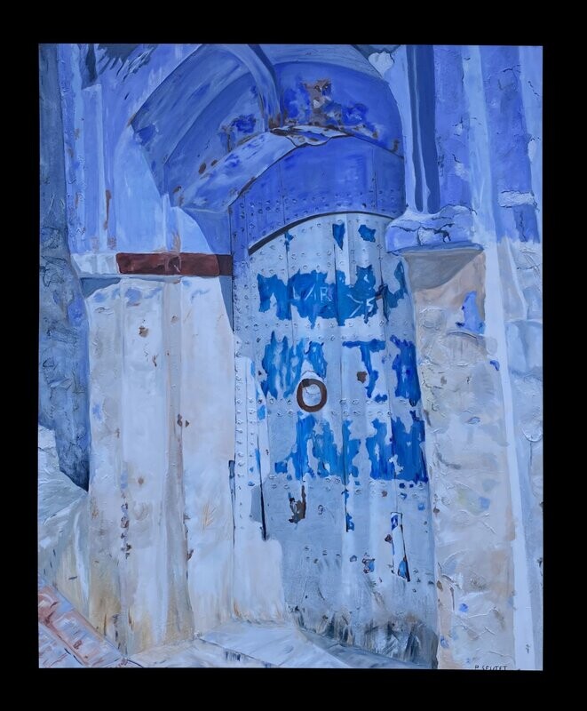 Porte Chef Chaouen  Maroc (ville bleue) - 116 * 89 - pièce unique VENDUE