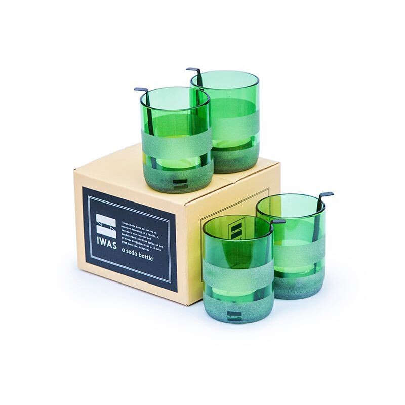 GREEN TEALIGHT HOLDERS WITH TEALIGHTS (SET OF 4)