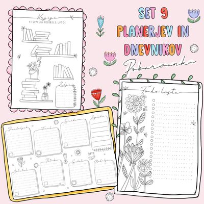 Set 9 planerjev zdravih navad - POBARVANKA (dnevni, tedenski, to-do lista, dnevnik hvaležnosti, bralni dnevnik, dnevnik športne aktivnosti …)