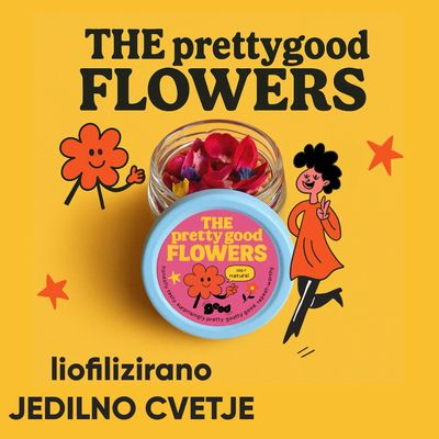 Pretty good flowers, liofilizirano jedilno cvetje pridelano v Sloveniji (vrtnica, figovi listi, mačeha, španski bezeg)