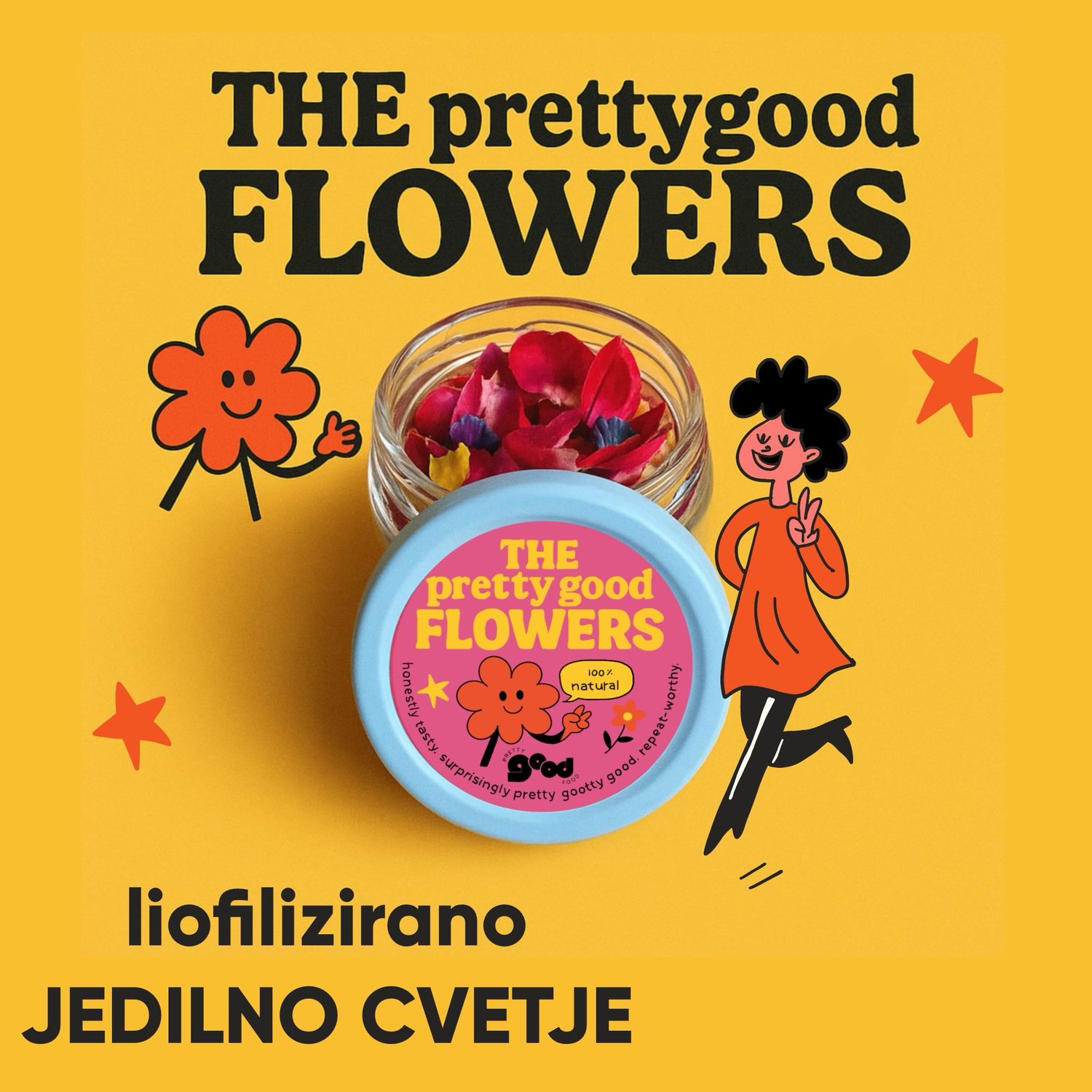Pretty good flowers, liofilizirano jedilno cvetje pridelano v Sloveniji (vrtnica, figovi listi, mačeha, španski bezeg)