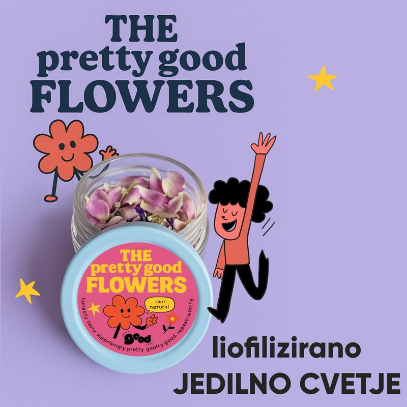 Pretty good flowers, liofilizirano jedilno cvetje pridelano v Sloveniji (vrtnica, bezeg, španski bezeg)