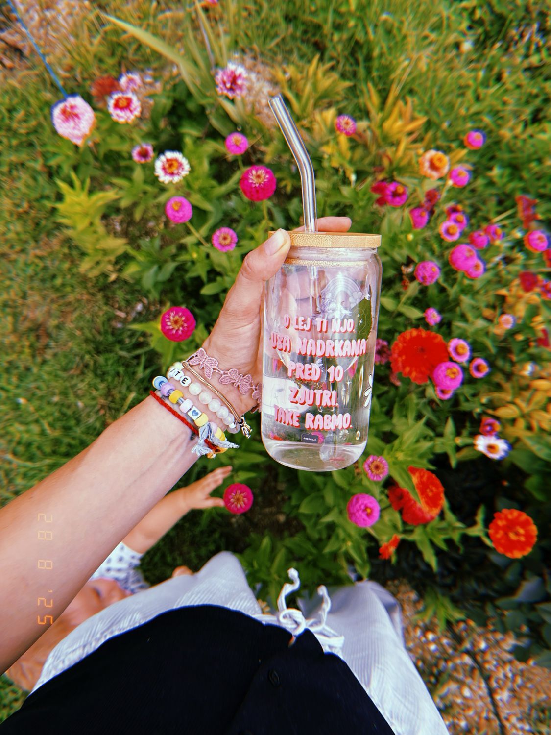 Steklen kozarček s slamico 'Take rabmo', 400 ml