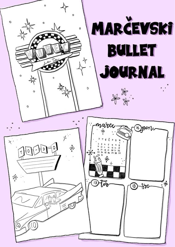 MARČEVSKI Bullet Journal planer: mesečni in tedenski planerji, to-do liste, motivacijska stran – digitalni prenos (PDF)