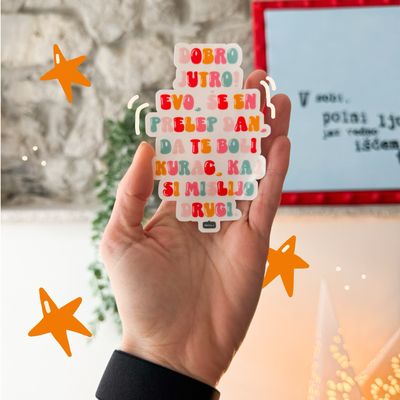 Nalepka ‘Dobro jutro’ (8.1 x 10 cm, vodoodporna, na prozornem ozadju)