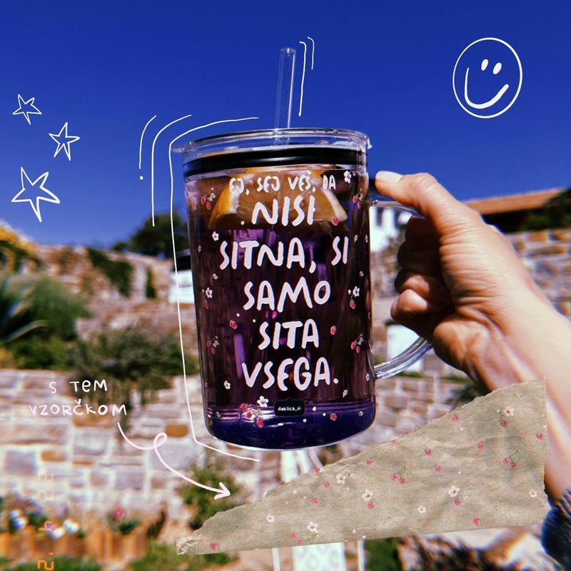 Steklen kozarec ‘Nisi sitna’, 1L