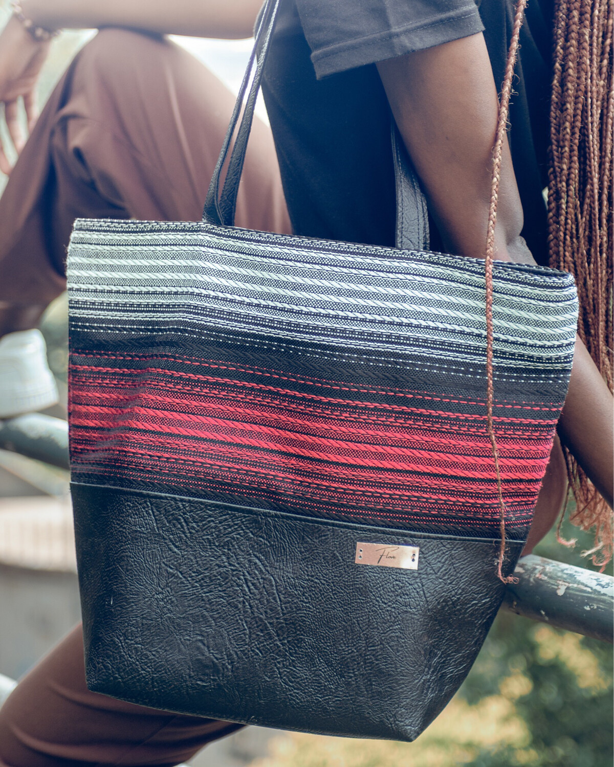 Isimbi Leather Tote Bag  (White,Maroon, Black Shades)