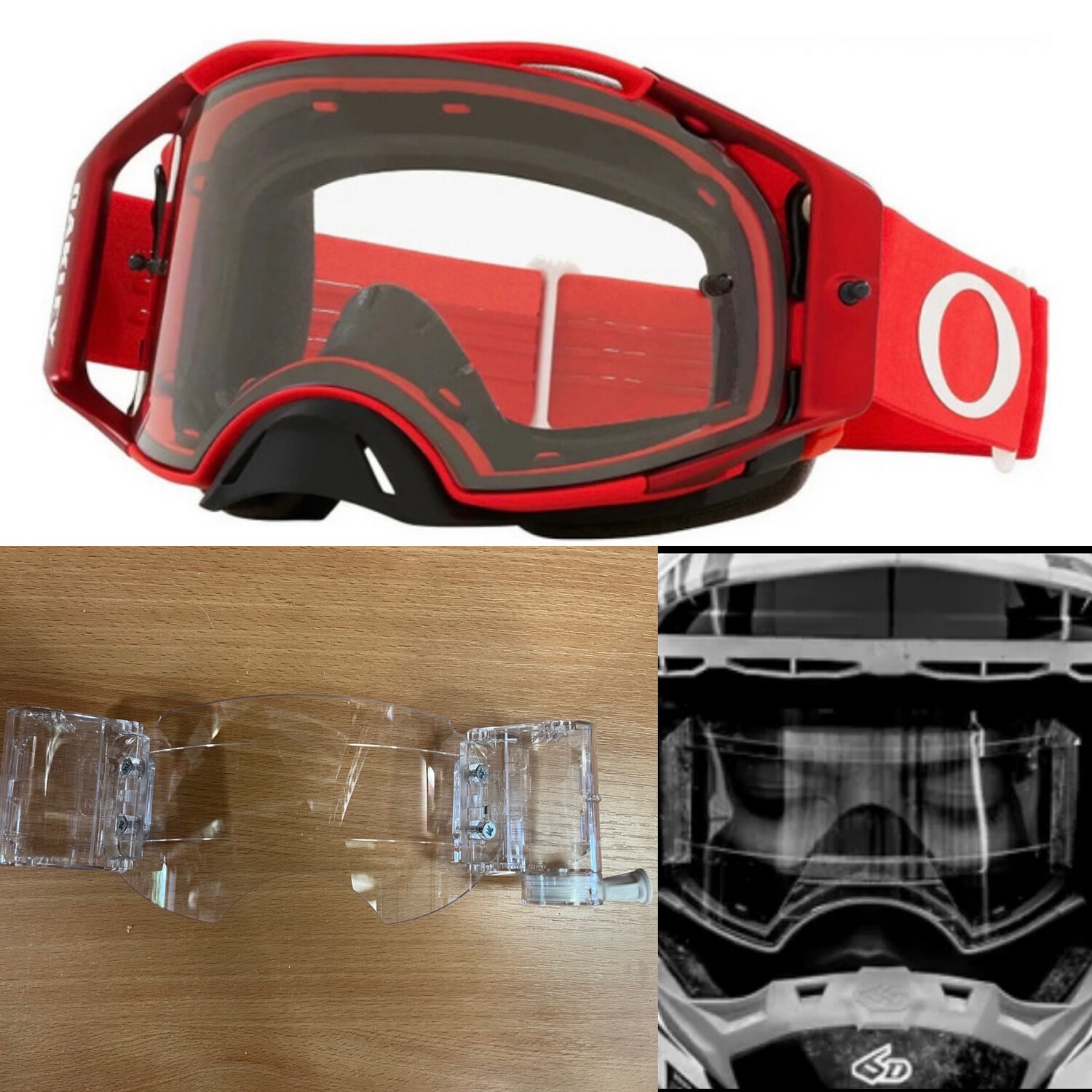 Oakley Airbrake Moto Red goggle plus Goggletek 48mm roll-off system (clear  lens)