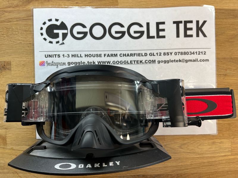 2025 Oakley OFrame 2.0 PRO Red Stripe goggle plus Goggletek 36mm roll-off system (clear lens)