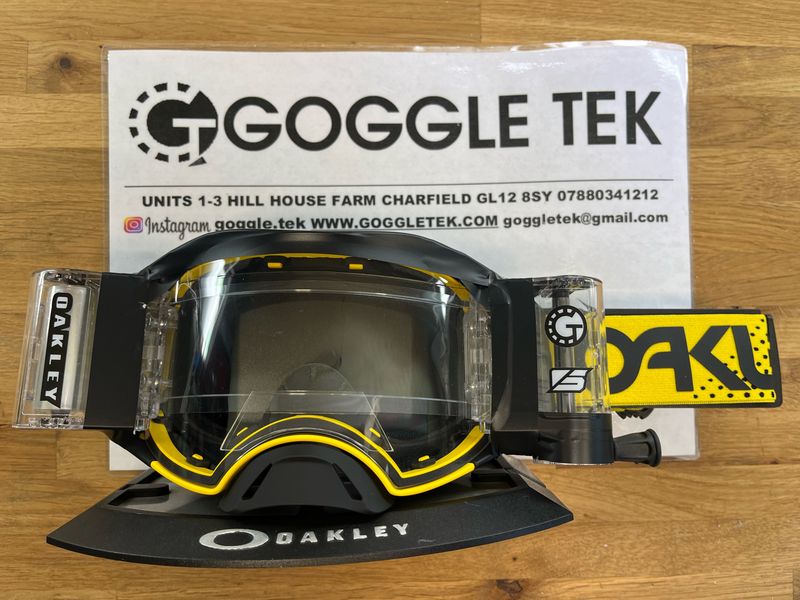 2024 Oakley Airbrake Moto Yellow Goggle plus Goggletek 48mm roll off system (clear lens)