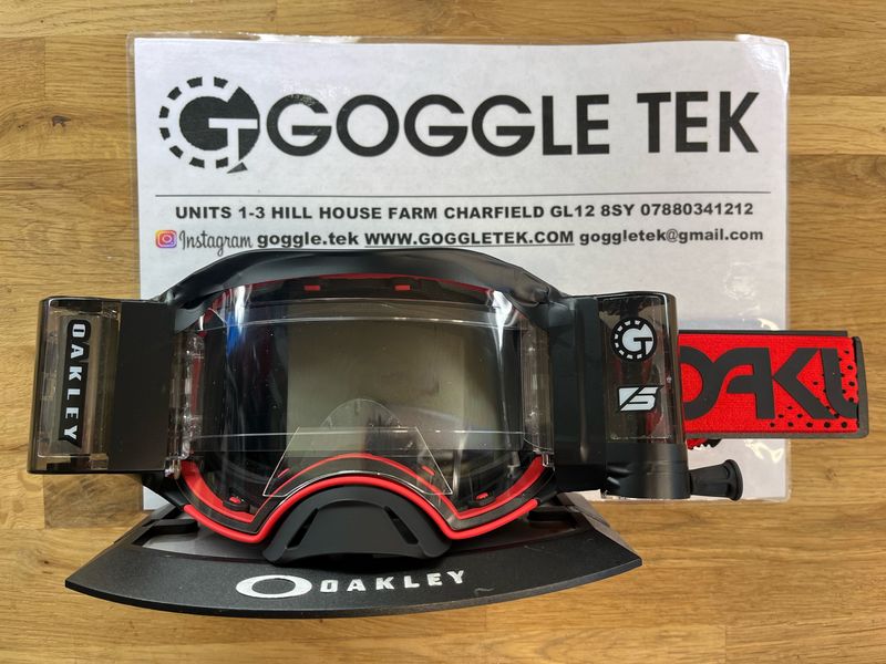 2024 Oakley Airbrake Moto Red Goggle plus Goggletek 48mm roll off system (clear lens)