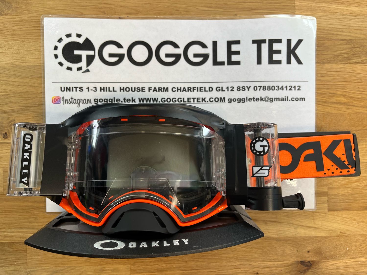 2024 Oakley Airbrake Moto Orange Goggle plus Goggletek 48mm roll off system (clear lens)