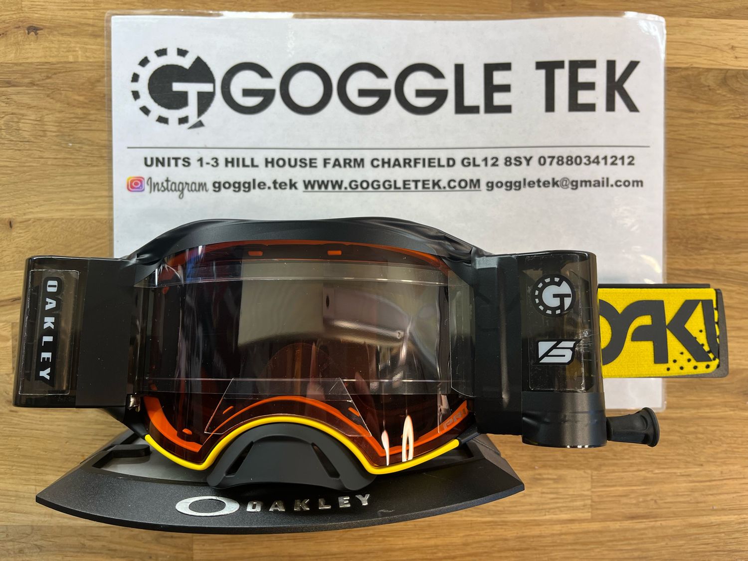 2024 Oakley Airbrake Moto Yellow Goggle plus Goggletek 48mm roll off system (Prizm Bronze lens)