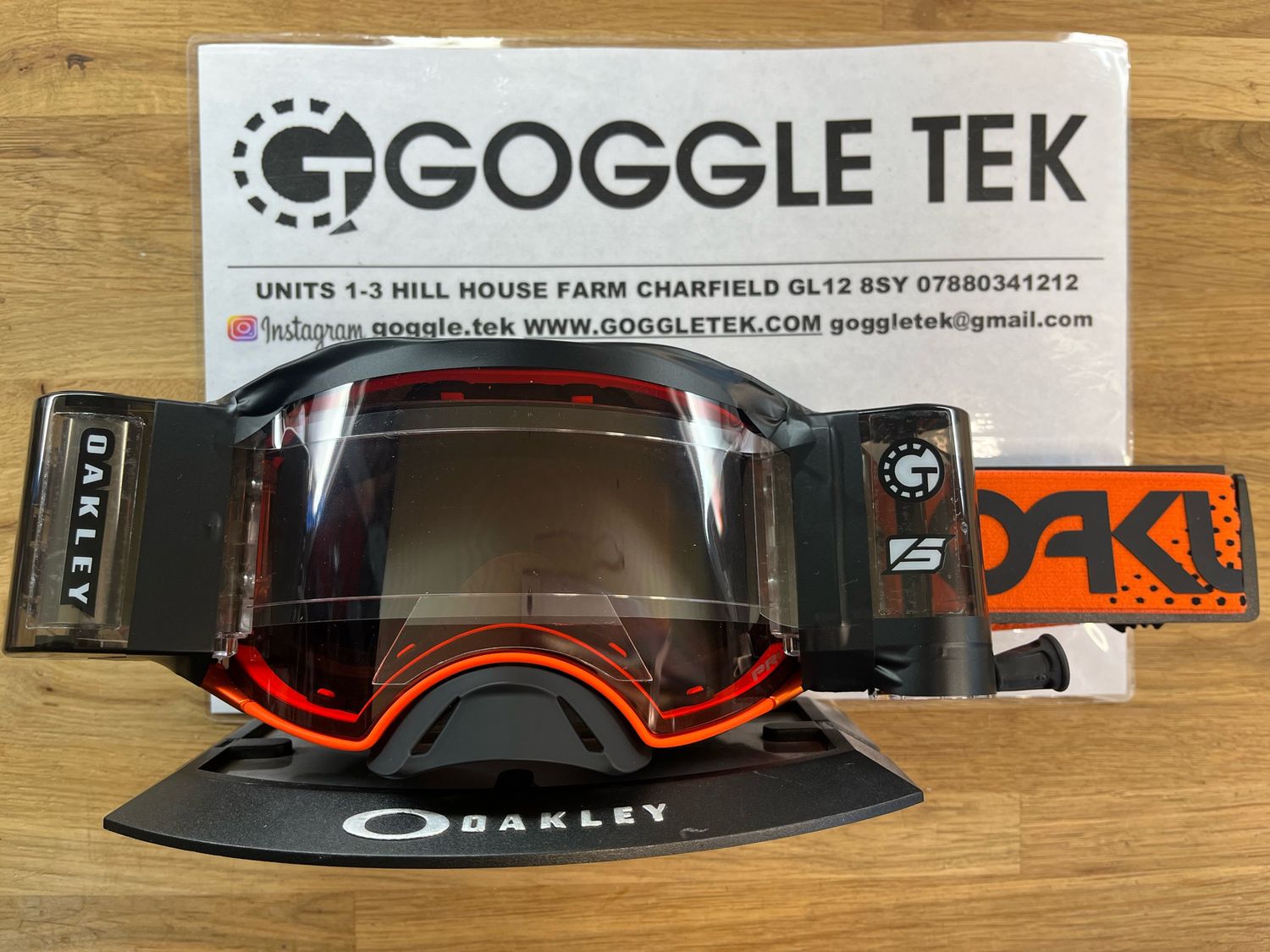 2024 Oakley Airbrake Moto Orange Goggle plus Goggletek 48mm roll off system (Prizm Bronze lens)