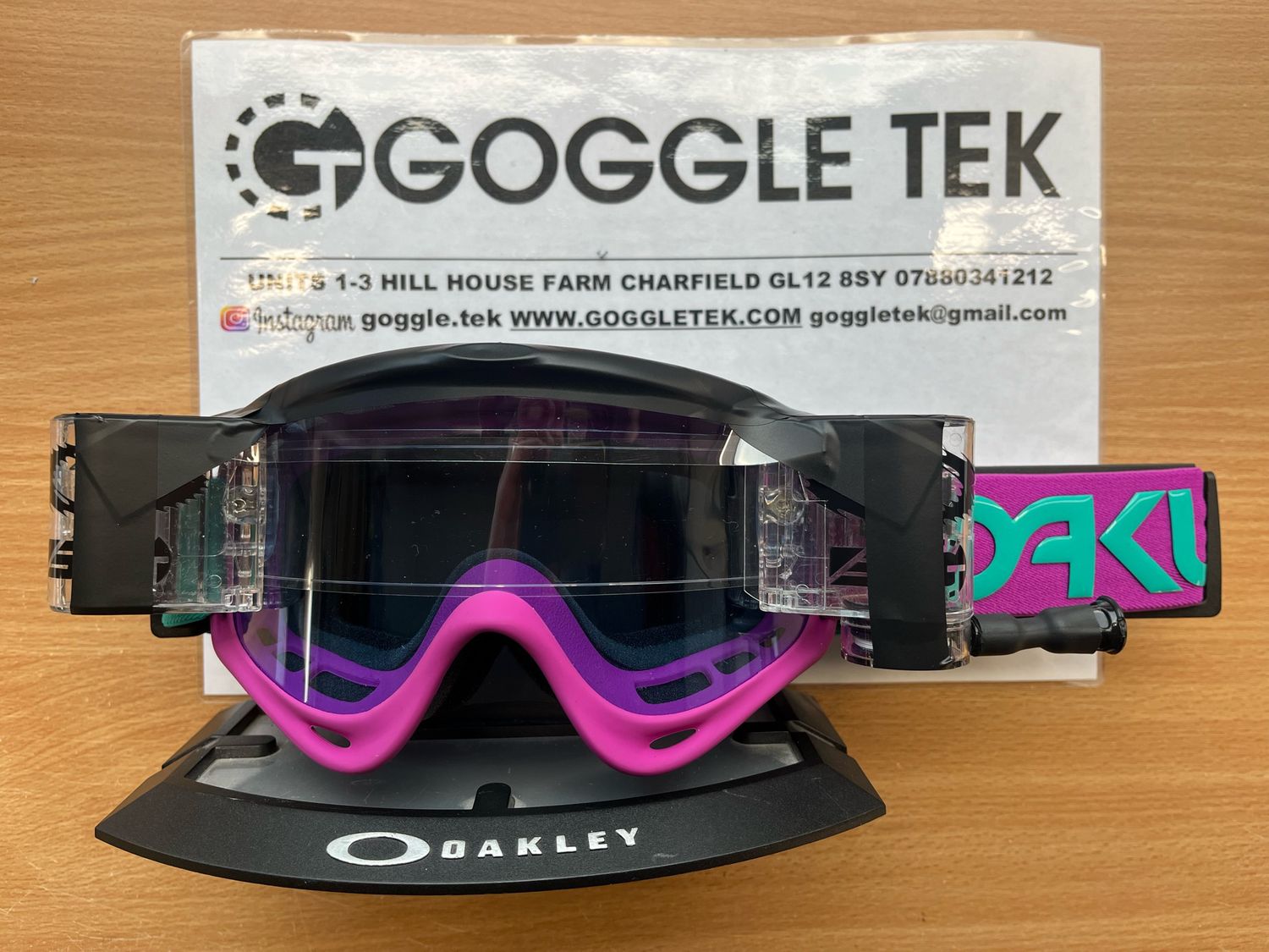 2025 Oakley Celeste Purple OFrame goggle plus Long Pull Goggletek 36mm roll-off system (blue lens)