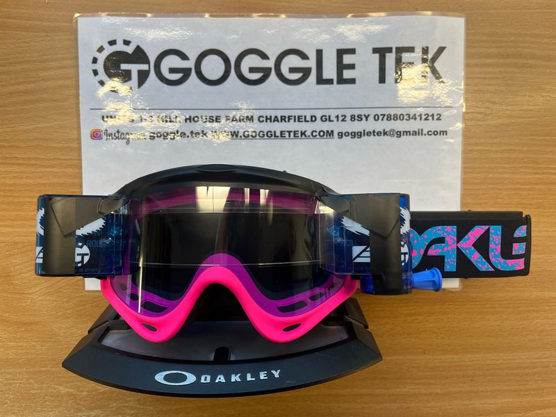 2024 Oakley OFrame Splatter goggle plus Blue Goggletek 36mm roll-off system (blue lens)