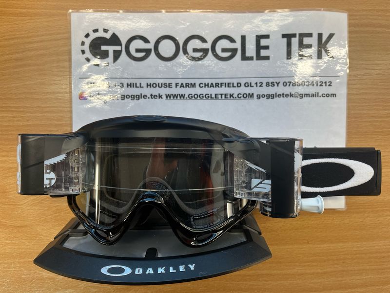 2024 Black Oakley OFrame goggle plus Goggletek 36mm roll-off system (Clear lens)