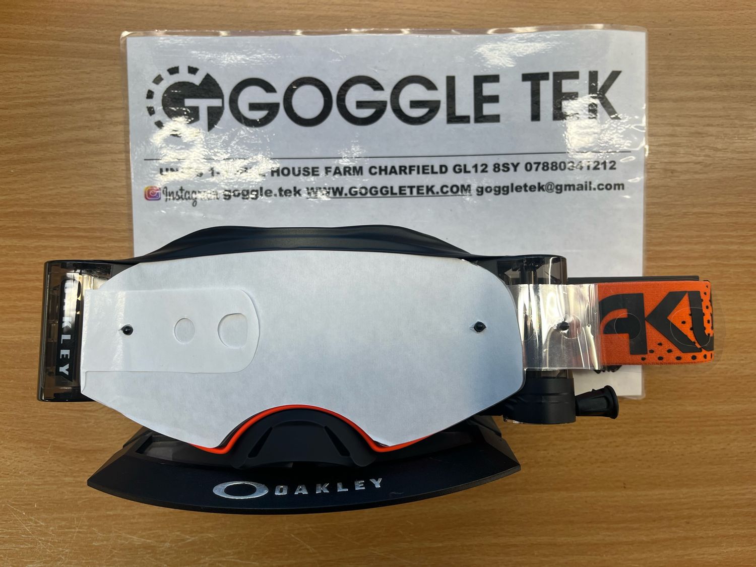 New GP Prepped Oakley Airbrake Goggle plus Goggletek 48mm roll off system with 7 laminated tear offs (clear lens)
