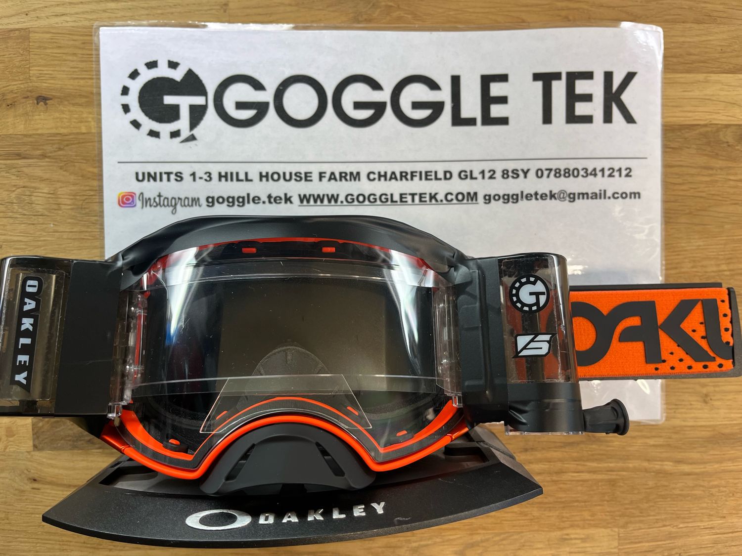 2024 Oakley Airbrake Moto Orange Goggle plus Goggletek 48mm roll off system (clear lens)