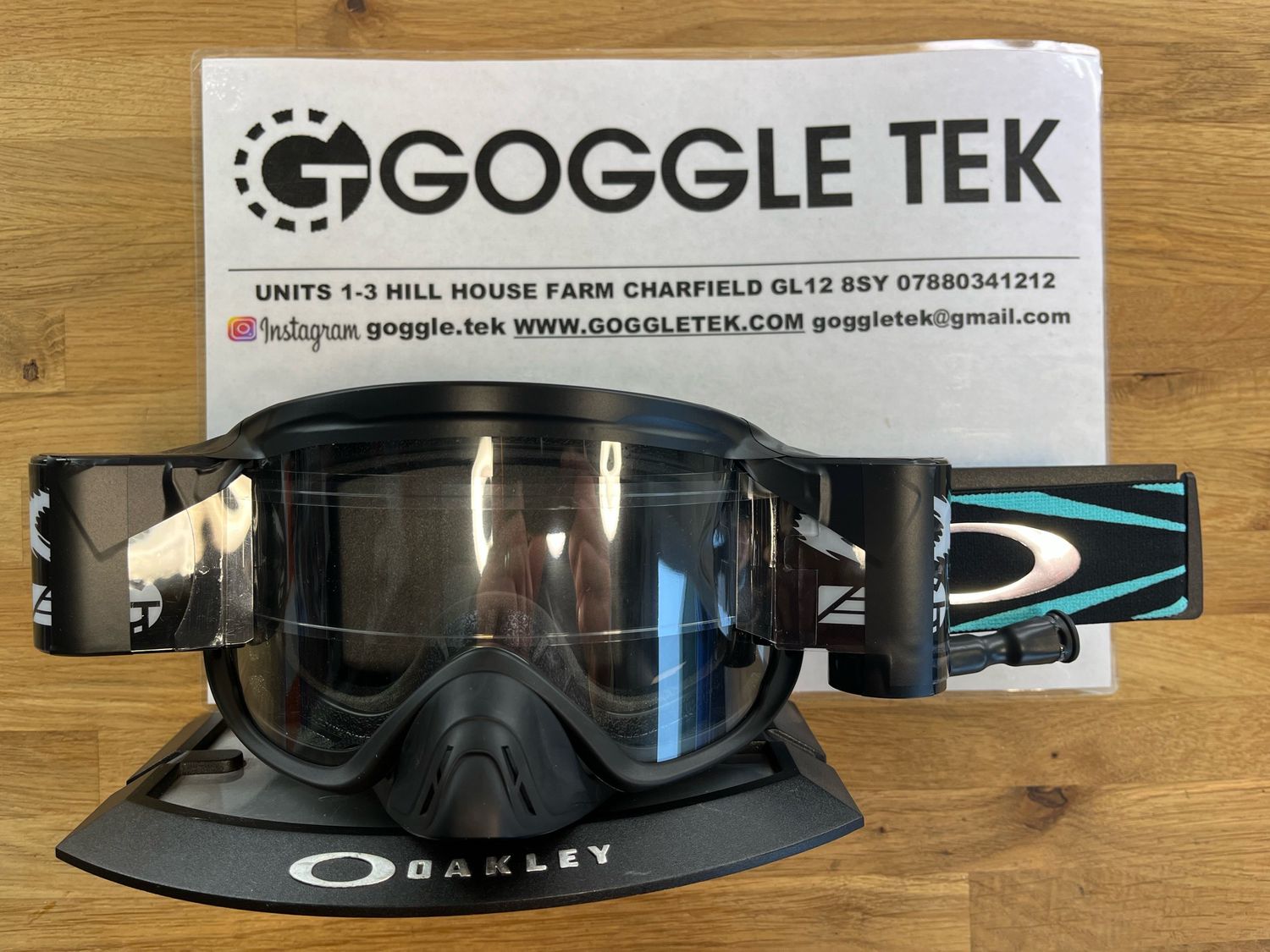 2025 Oakley OFrame 2.0 PRO Black Bullet goggle plus Long Pull Black Goggletek 36mm roll-off system (clear lens)