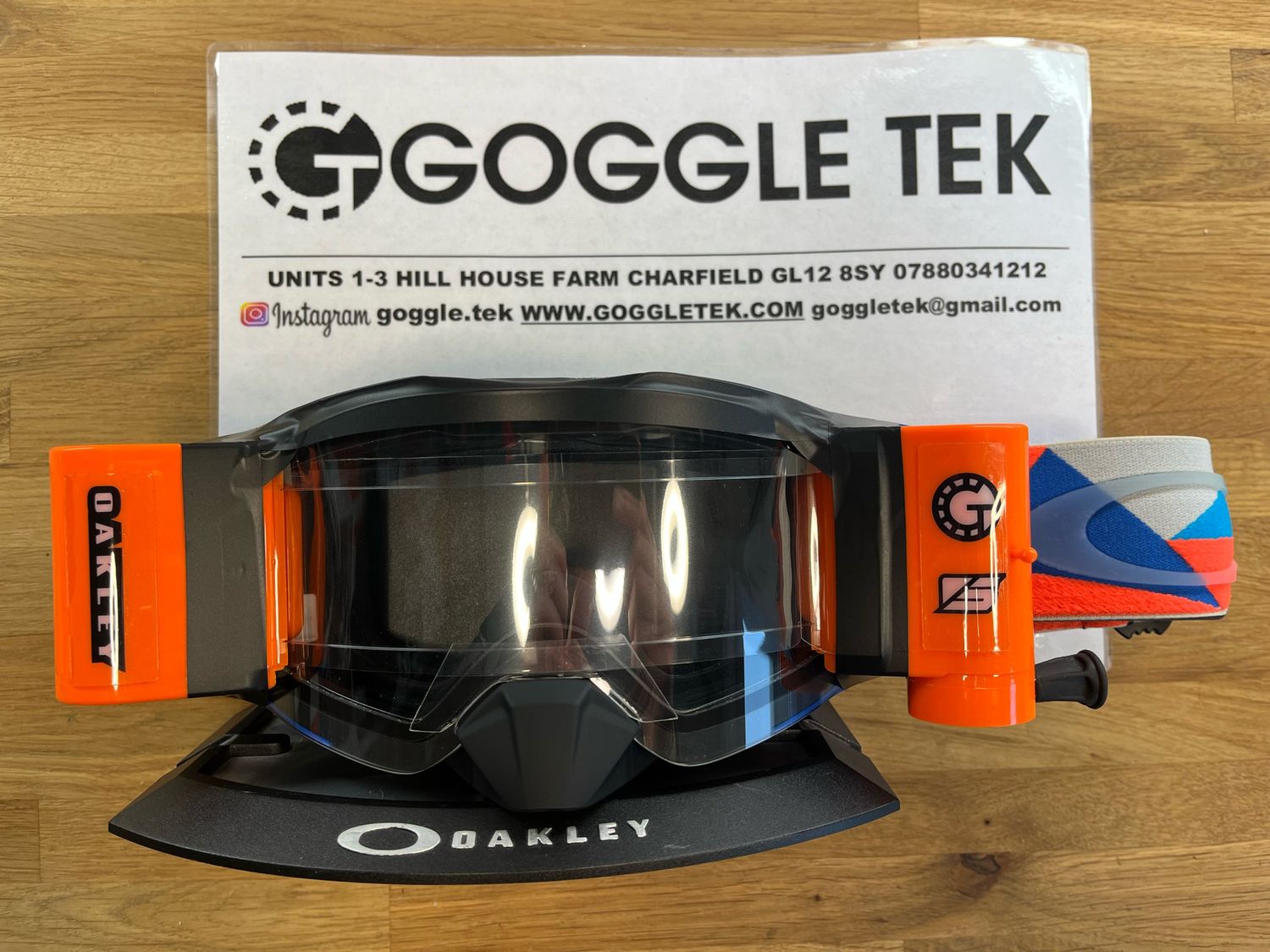 Oakley Frontline Tri-Orange goggle plus Goggletek 48mm roll-off system (Clear lens)