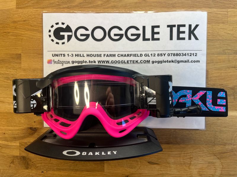 2024 Oakley OFrame Splatter goggle plus Black Long Pull Goggletek 36mm roll-off system (Clear lens)