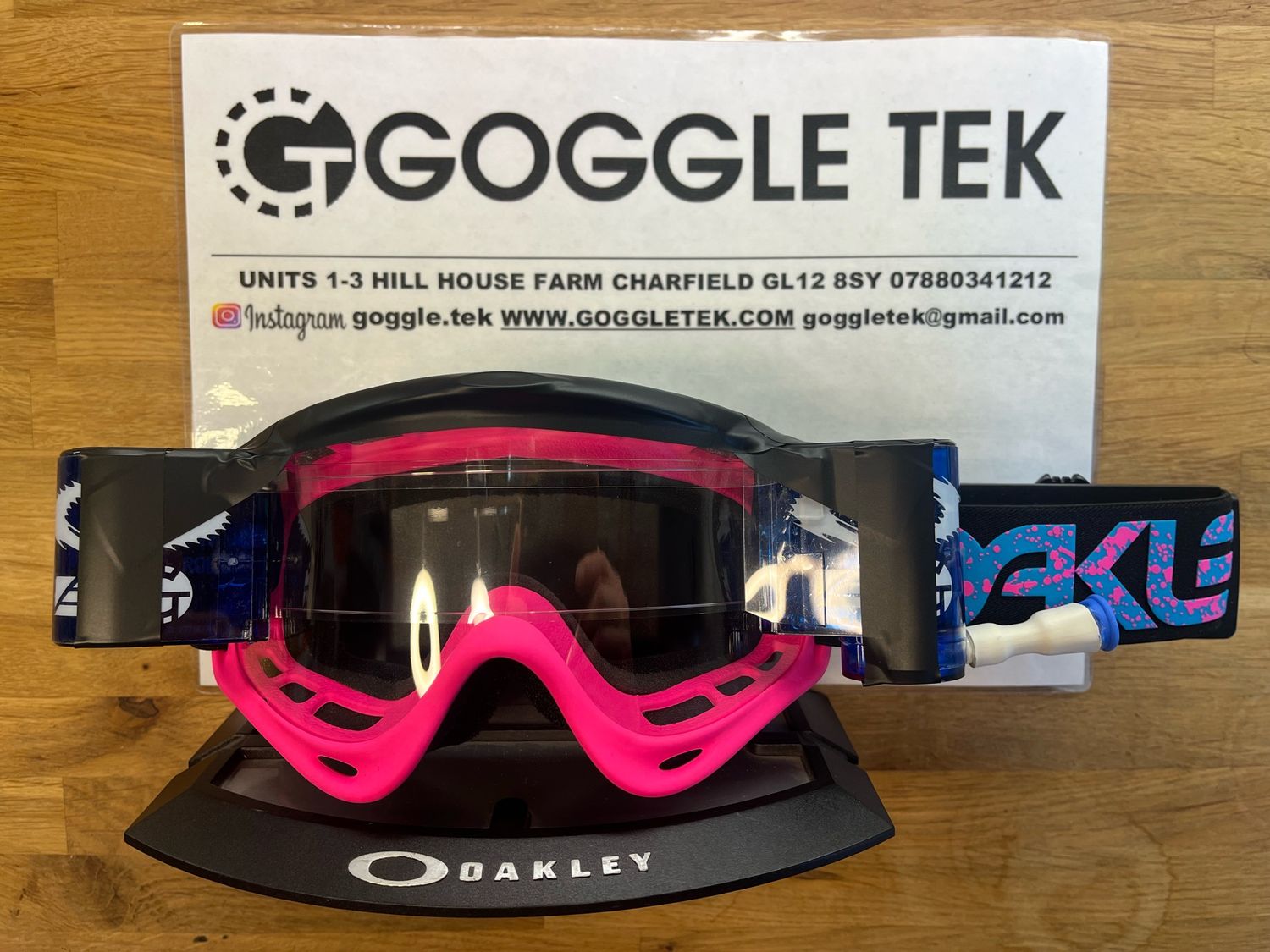 2024 Oakley OFrame Splatter goggle plus Blue Long Pull Goggletek 36mm roll-off system (Clear lens)